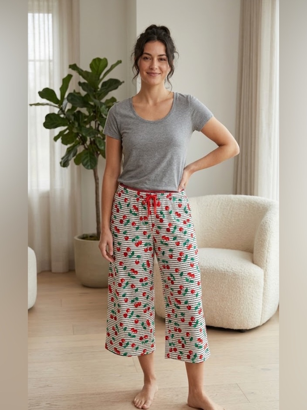 NWT Jockey Cherry Print Striped Lounge Pants Pajama Bottoms Cute Cozy Sizes S/XL
